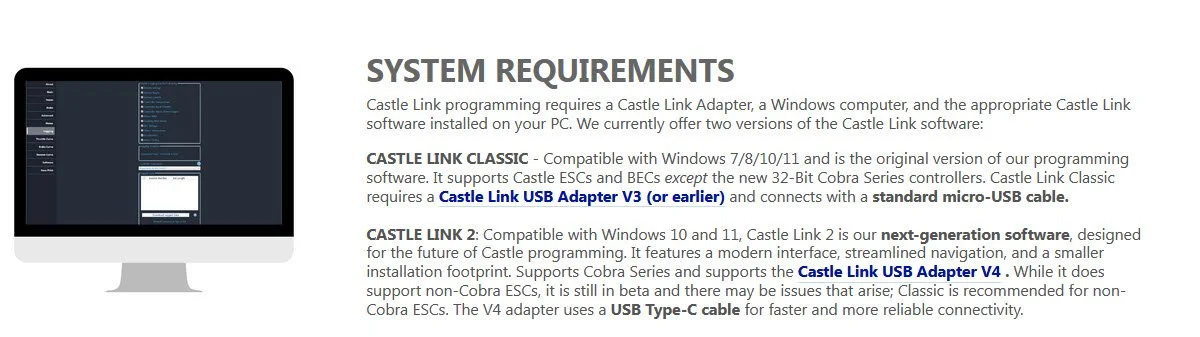 System Requirements for Castle Link V3 and V4 | RCTracks.io