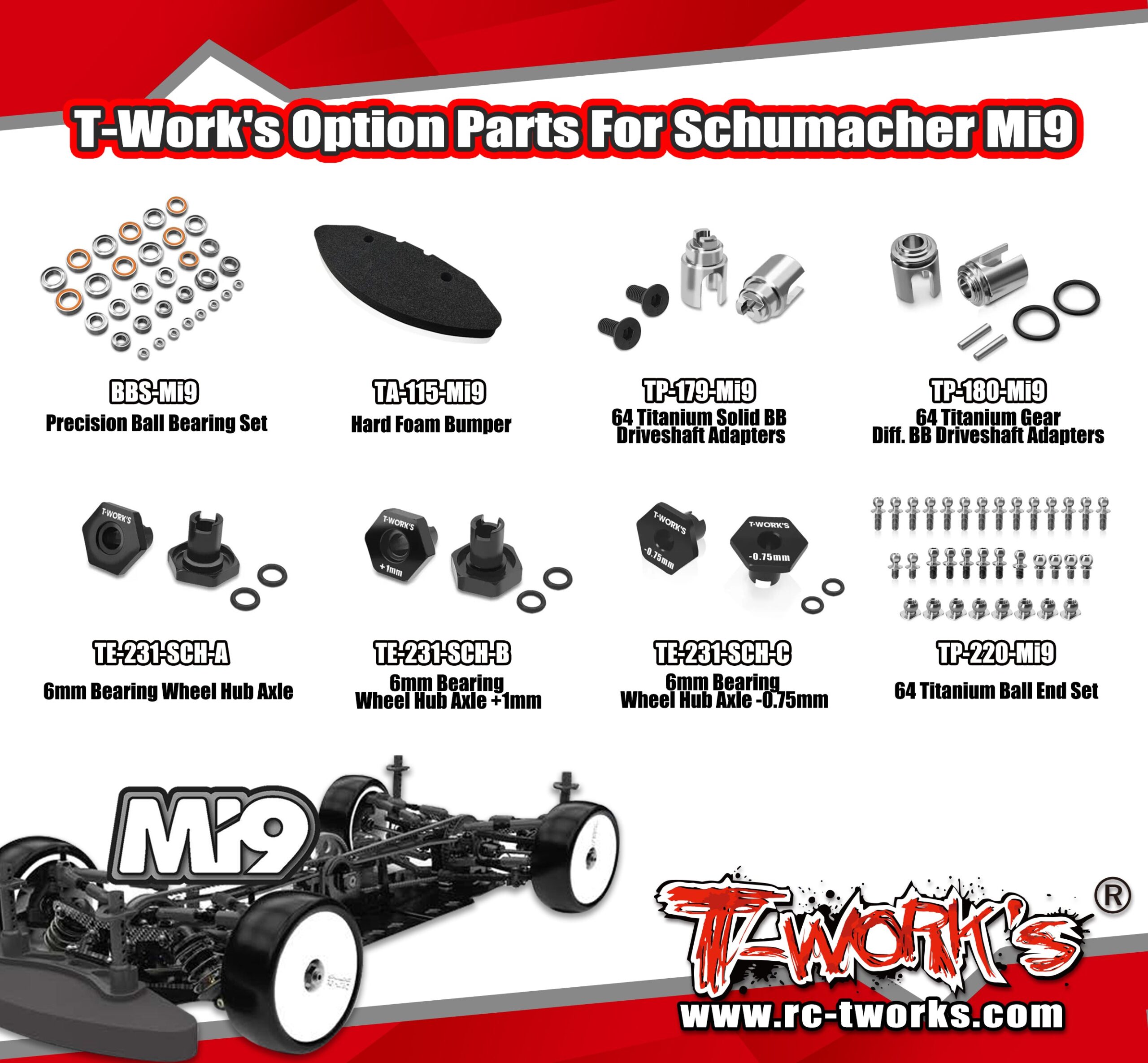 T-Work's Option Parts For Schumacher Mi9 | RCTracks.io